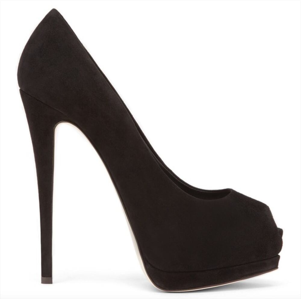 Giuseppe Zanotti Black Suede Peep Toe Platform Pumps Size 36.5